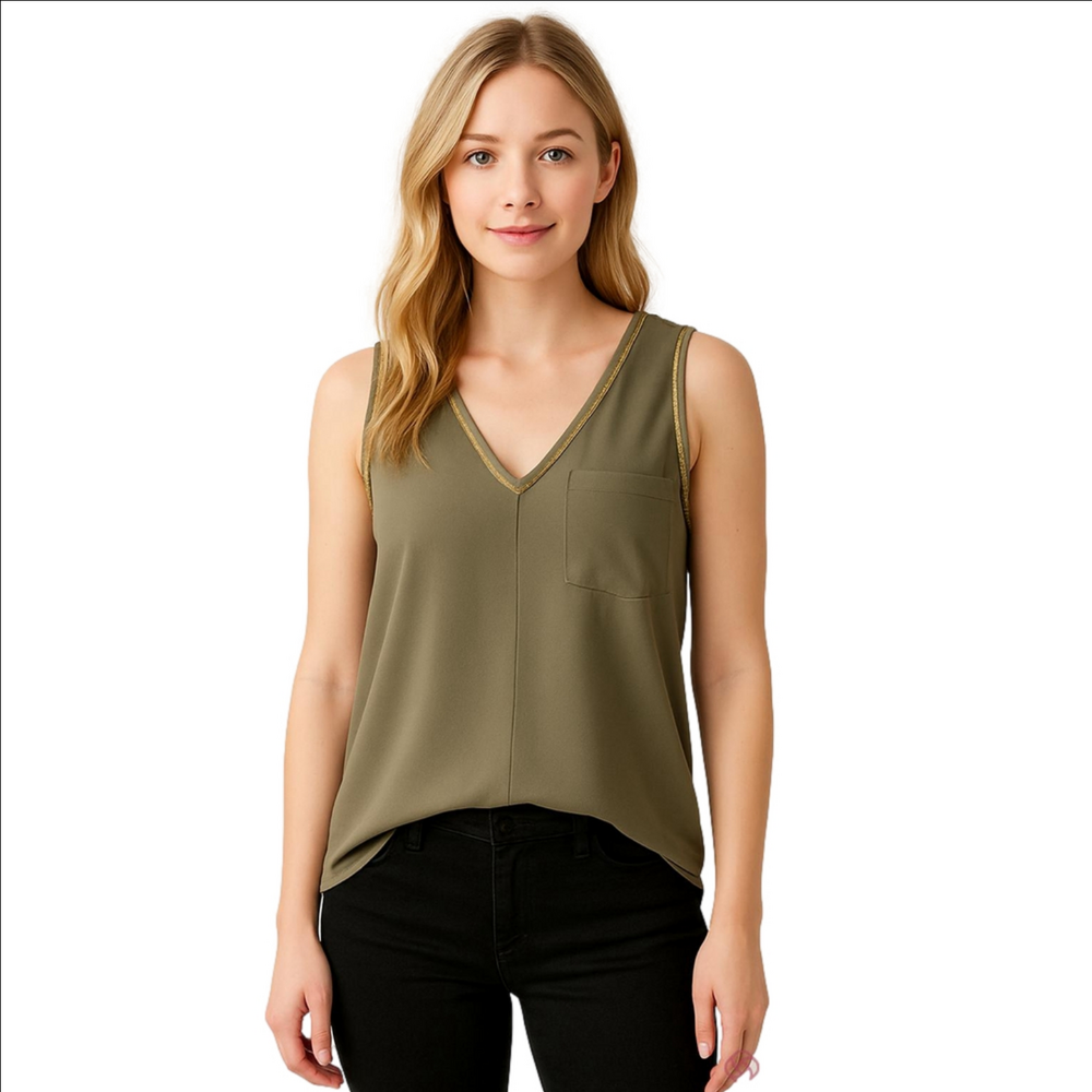 Dynamite xs army green sleeveless vneck top